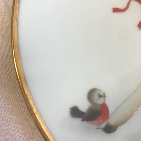 Vintage winter Christmas animal themed side serving dish plate gold trim mug - Picture 8 of 10